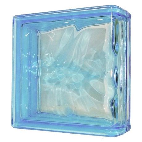 Стеклоблок торцевой окрашенный в массе Волна голубой (190х190х80) volncol22