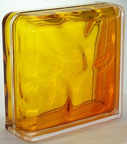 Стеклоблок завершающий окрашенный внутри Волна медовый (190х190х80) zaverwave_11