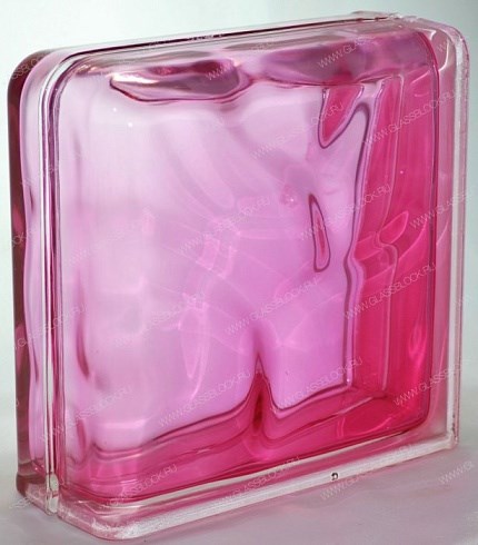 Стеклоблок завершающий окрашенный внутри Волна розовый (190х190х80) zaverwave_13