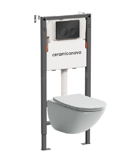 Комплект Подвесной унитаз MONO Rimless + Система инсталляции Balance кнопка Circle, черный матовый CN1905_121001MB