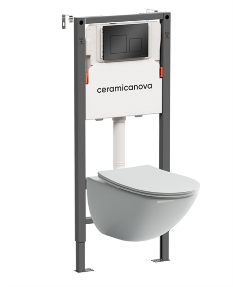 Комплект Подвесной унитаз MONO Rimless + Система инсталляции Balance кнопка Square, черный матовый CN1905_121002MB