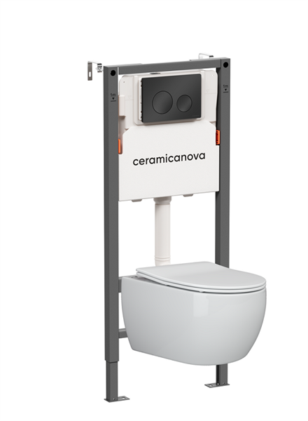 Комплект Подвесной унитаз PLAY Rimless + Система инсталляции Balance кнопка Circle, черный матовый CN3001_121001MB