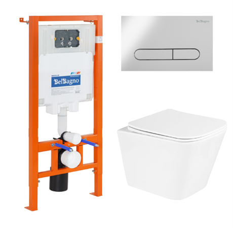 Комплект 3 в 1 Унитаз подвесной с сиденьем BelBagno DUE BB3103CHR/SC + Система инсталляции для унитазов BelBagno BB002-80 с кнопкой смыва BB005-PR-CHROME BB3103CHR/SC/BB002-80/BB005-PR-CHROME