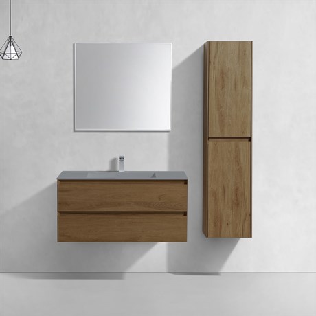 Тумба Luka 1000 подвесная, 2 выкатных ящика soft-close, T.Oak + Раковина серая, кварц, VCB-13100G VMC-2L100TO + VCB-13100G - фото 50115